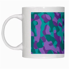 Purple And Teal Camouflage Pattern White Mugs by SpinnyChairDesigns