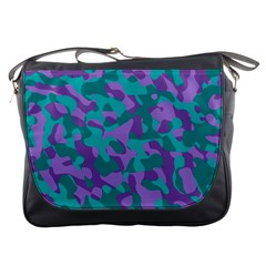 Purple And Teal Camouflage Pattern Messenger Bag by SpinnyChairDesigns