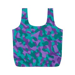 Purple And Teal Camouflage Pattern Full Print Recycle Bag (m) by SpinnyChairDesigns