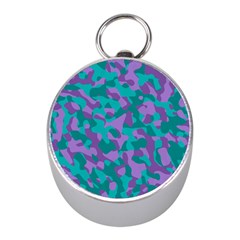 Purple And Teal Camouflage Pattern Mini Silver Compasses by SpinnyChairDesigns