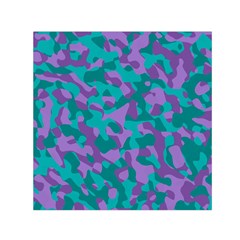 Purple And Teal Camouflage Pattern Small Satin Scarf (square) by SpinnyChairDesigns