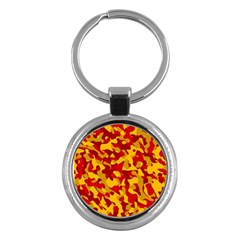 Red And Yellow Camouflage Pattern Key Chain (round) by SpinnyChairDesigns