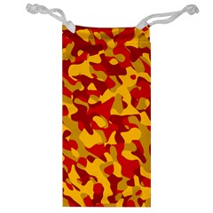Red And Yellow Camouflage Pattern Jewelry Bag by SpinnyChairDesigns