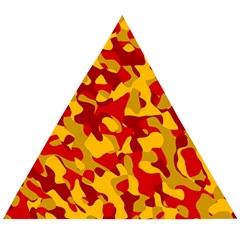 Red And Yellow Camouflage Pattern Wooden Puzzle Triangle by SpinnyChairDesigns