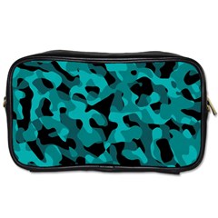 Black And Teal Camouflage Pattern Toiletries Bag (one Side) by SpinnyChairDesigns