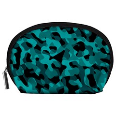 Black And Teal Camouflage Pattern Accessory Pouch (large) by SpinnyChairDesigns