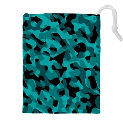 Black And Teal Camouflage Pattern Drawstring Pouch (5xl) by SpinnyChairDesigns
