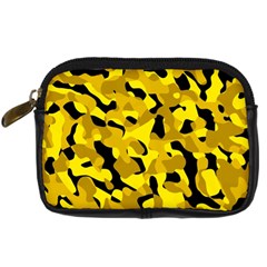 Black And Yellow Camouflage Pattern Digital Camera Leather Case by SpinnyChairDesigns