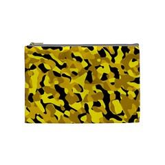 Black And Yellow Camouflage Pattern Cosmetic Bag (medium) by SpinnyChairDesigns