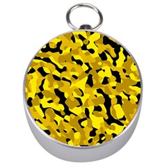 Black And Yellow Camouflage Pattern Silver Compasses by SpinnyChairDesigns