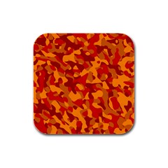 Red And Orange Camouflage Pattern Rubber Square Coaster (4 Pack)  by SpinnyChairDesigns