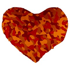 Red And Orange Camouflage Pattern Large 19  Premium Flano Heart Shape Cushions by SpinnyChairDesigns