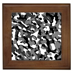 Black And White Camouflage Pattern Framed Tile by SpinnyChairDesigns