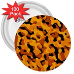 Orange and Black Camouflage Pattern 3  Buttons (100 pack)  Front