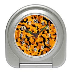 Orange And Black Camouflage Pattern Travel Alarm Clock by SpinnyChairDesigns