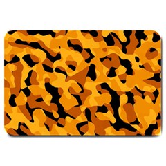 Orange And Black Camouflage Pattern Large Doormat  by SpinnyChairDesigns