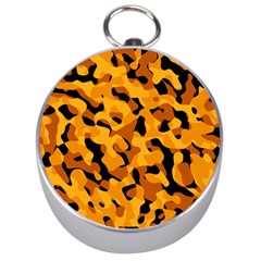 Orange And Black Camouflage Pattern Silver Compasses