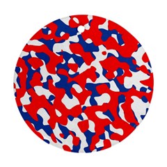 Red White Blue Camouflage Pattern Round Ornament (two Sides) by SpinnyChairDesigns