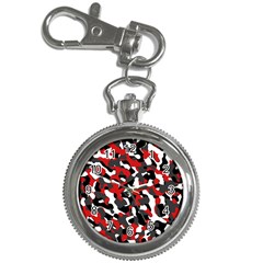 Black Red White Camouflage Pattern Key Chain Watches by SpinnyChairDesigns