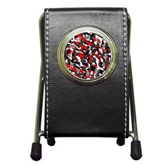 Black Red White Camouflage Pattern Pen Holder Desk Clock by SpinnyChairDesigns