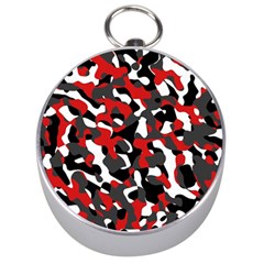 Black Red White Camouflage Pattern Silver Compasses by SpinnyChairDesigns