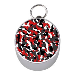 Black Red White Camouflage Pattern Mini Silver Compasses by SpinnyChairDesigns