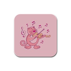 Cat With Violin Rubber Square Coaster (4 Pack)  by sifis