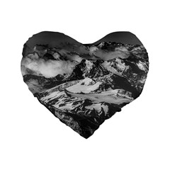 Black And White Andes Mountains Aerial View, Chile Standard 16  Premium Heart Shape Cushions by dflcprintsclothing