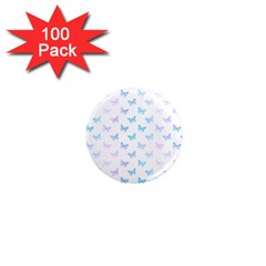 Light Blue Pink Butterflies Pattern 1  Mini Magnets (100 Pack)  by SpinnyChairDesigns