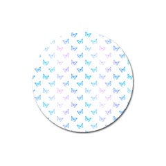 Light Blue Pink Butterflies Pattern Magnet 3  (round) by SpinnyChairDesigns