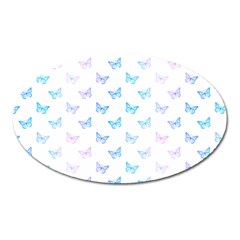 Light Blue Pink Butterflies Pattern Oval Magnet by SpinnyChairDesigns