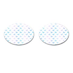 Light Blue Pink Butterflies Pattern Cufflinks (oval) by SpinnyChairDesigns