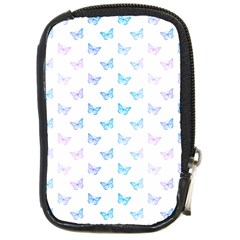 Light Blue Pink Butterflies Pattern Compact Camera Leather Case by SpinnyChairDesigns