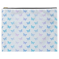 Light Blue Pink Butterflies Pattern Cosmetic Bag (xxxl) by SpinnyChairDesigns