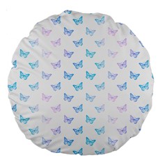 Light Blue Pink Butterflies Pattern Large 18  Premium Round Cushions by SpinnyChairDesigns