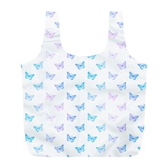 Light Blue Pink Butterflies Pattern Full Print Recycle Bag (l) by SpinnyChairDesigns