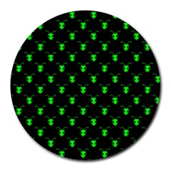 Neon Green Bug Insect Heads On Black Round Mousepads by SpinnyChairDesigns