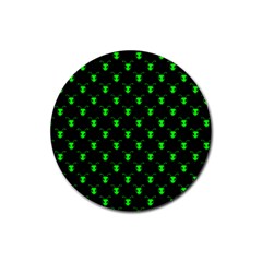 Neon Green Bug Insect Heads On Black Rubber Coaster (round)  by SpinnyChairDesigns