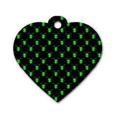 Neon Green Bug Insect Heads On Black Dog Tag Heart (one Side) by SpinnyChairDesigns