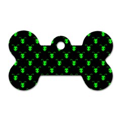 Neon Green Bug Insect Heads On Black Dog Tag Bone (two Sides) by SpinnyChairDesigns