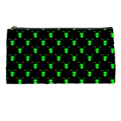 Neon Green Bug Insect Heads On Black Pencil Case by SpinnyChairDesigns