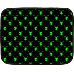 Neon Green Bug Insect Heads on Black Double Sided Fleece Blanket (Mini) 