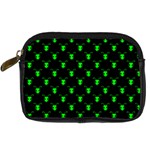 Neon Green Bug Insect Heads on Black Digital Camera Leather Case Front