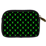 Neon Green Bug Insect Heads on Black Digital Camera Leather Case Back