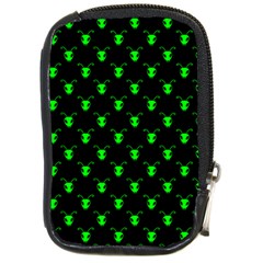 Neon Green Bug Insect Heads On Black Compact Camera Leather Case by SpinnyChairDesigns