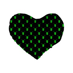 Neon Green Bug Insect Heads On Black Standard 16  Premium Heart Shape Cushions by SpinnyChairDesigns