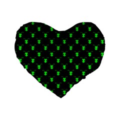 Neon Green Bug Insect Heads On Black Standard 16  Premium Flano Heart Shape Cushions by SpinnyChairDesigns