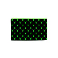 Neon Green Bug Insect Heads On Black Cosmetic Bag (xs) by SpinnyChairDesigns