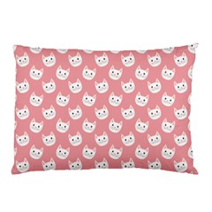 Cute Cat Faces White And Pink Pillow Case by SpinnyChairDesigns