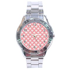 Cute Cat Faces White And Pink Stainless Steel Analogue Watch by SpinnyChairDesigns